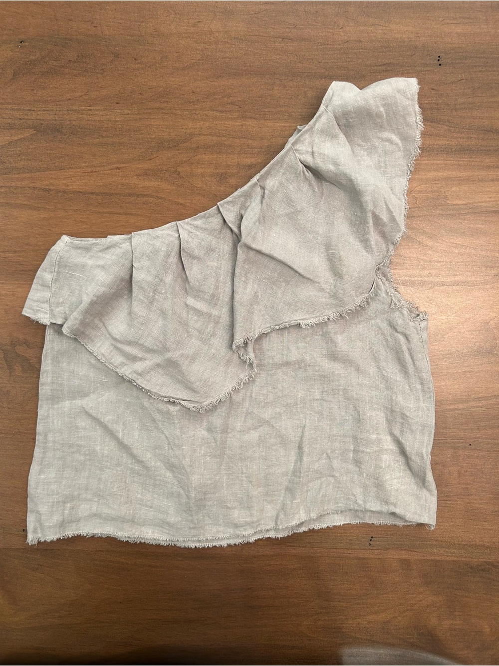 Zara Light Gray One-Shoulder Ruffle Camisole - Picture 2 of 5